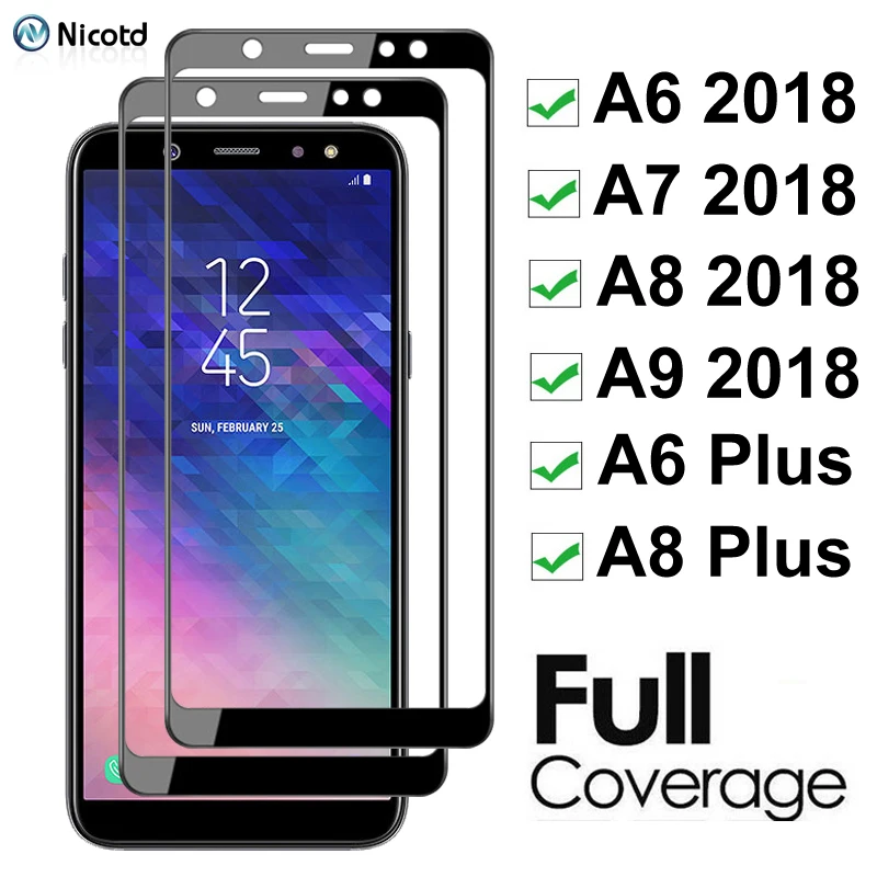 2 Pieces Protective Glass On the For Samsung Galaxy A6 A7 A8 A9 2018 Tempered Glass Screen Protector Film Case For A6 Plus 2018