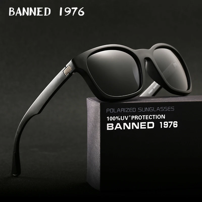 BANNED 1976 Fashion Men Polarized Sunglasses women Driving Mirrors Points matte Black Frame Eyewear Male Sun Glasses UV400