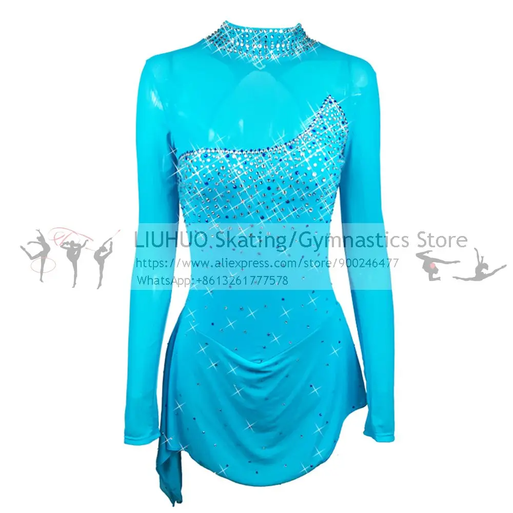 LIUHUO Ice Skating dress girls sky blue ballroom Rhythmic gymnastics apprael ballet skirt Figure Skating dress teens dance dress