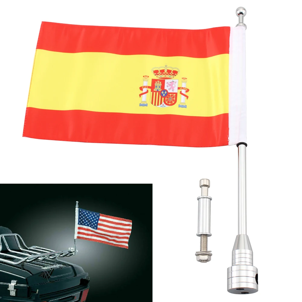 Motocicleta alforje bagagem montagem em rack espanha bandeira pólo de alumínio náilon bandeira decorativa cruzeiro para harley sportster xl 1200 883