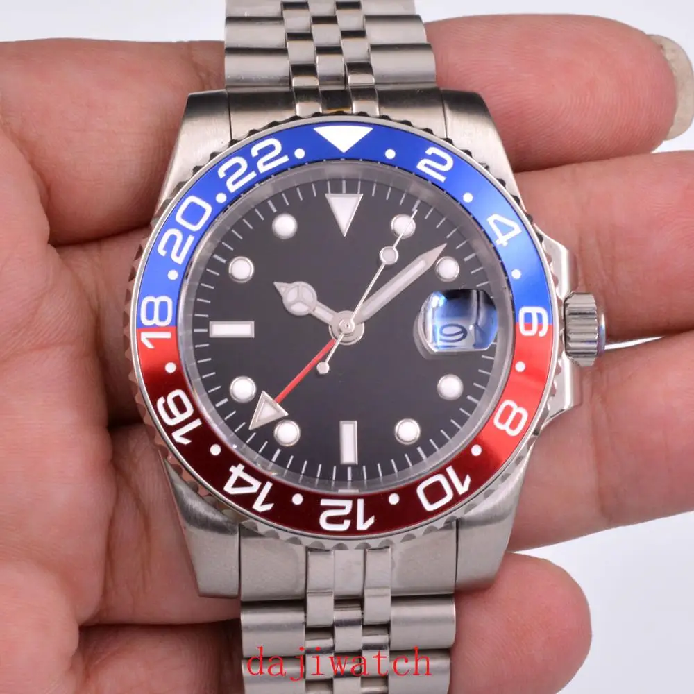 

40mm Steril black dial luminous sapphire blue black red blue ceramic bezel GMT luxury automatic men's watch top brand mechanical