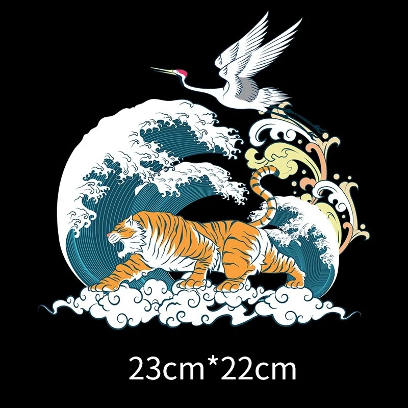 2021 new large vinyl Japanese sea wave Mount Fuji fish heat transfer Iron on clothes DIY personalized decoration accessories