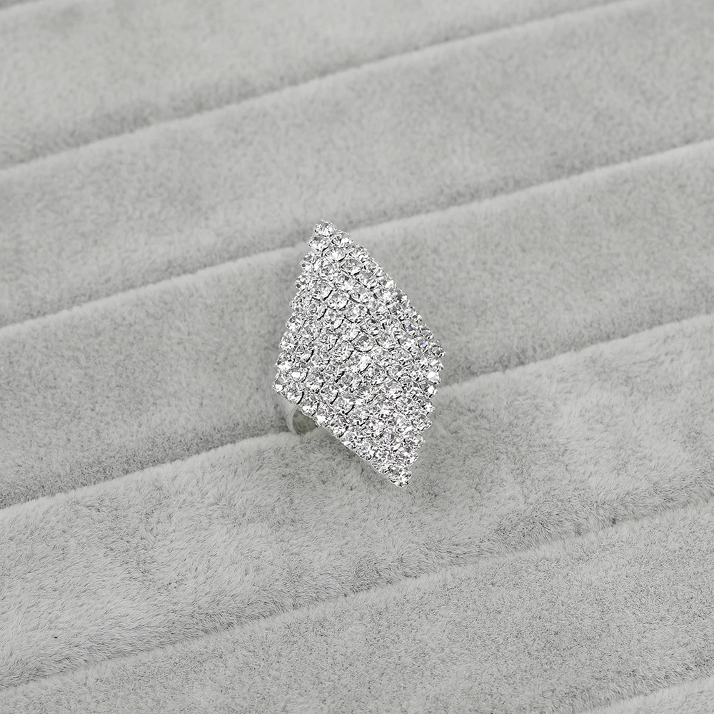 TREAZY Silver Color Rhinestone Crystal Wedding Rings For Women Fashion Bridesmaid Bridal Rings Adjustable Night Party Jewelry