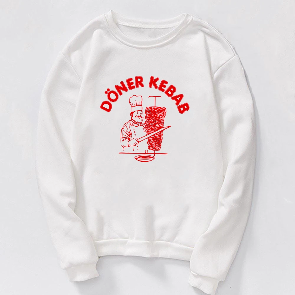 Unisex Wit Kleding Streetwear Mode Geborsteld Doner Kebab Grafische Vrouwen Grappige Harajuku Sweatshirt Lange Mouwen Winter Truien