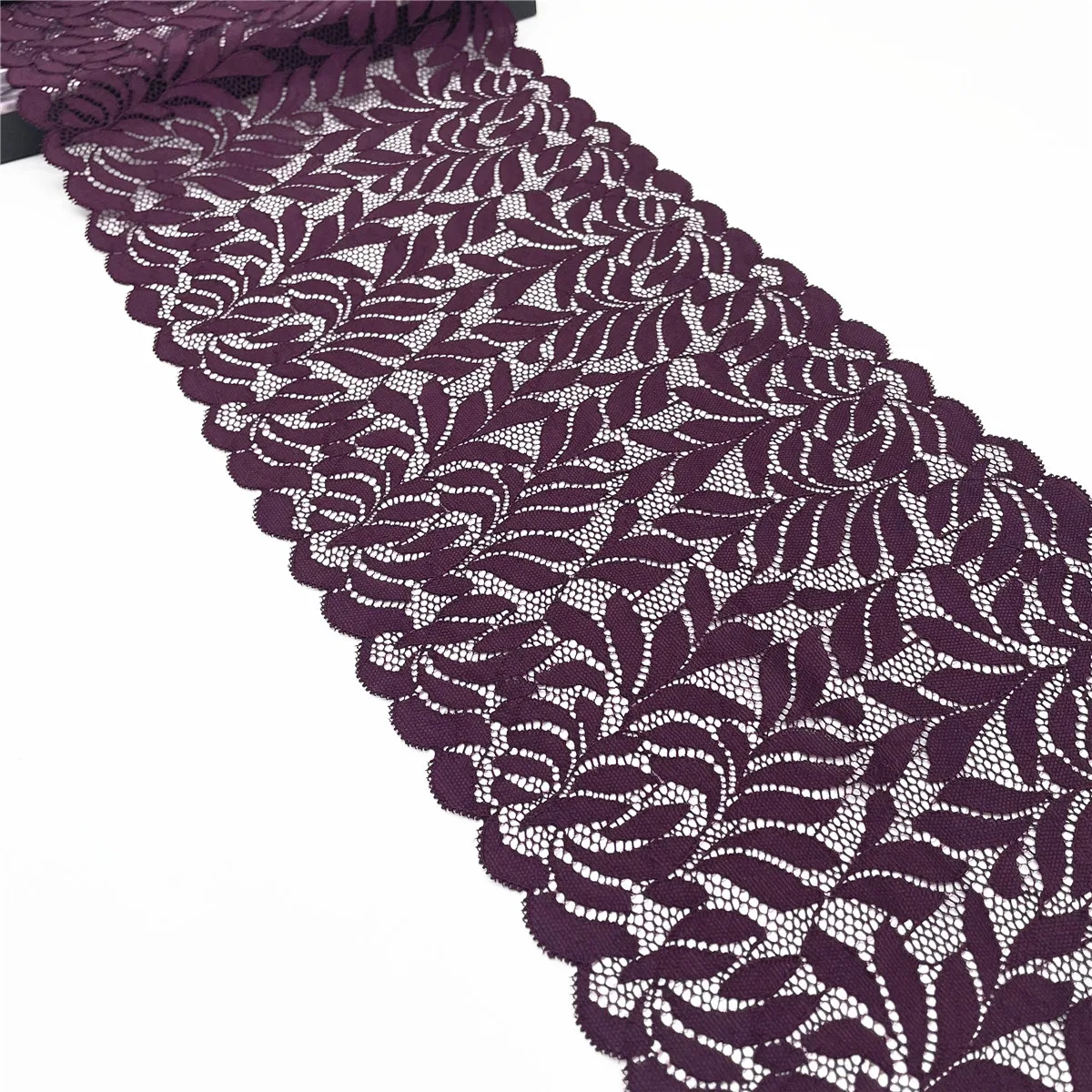 3y/lot Width 7 1/2 inch (19cm) Purple Leaves Elastic Lace Trim For Clothing Sewing Craft DIY Apparel Fabric Lace Garment Acces