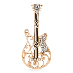 Wuli&baby Rhinestone Guitar Brooches For Women Men Music Instrument Party Office Brooch Pins Gifts
