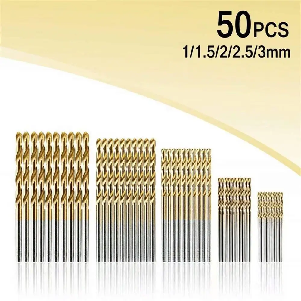 高速度鋼ドリル,チタンコーティングビット,1.0/1.5/2.0/2.5/3.0mm,50個