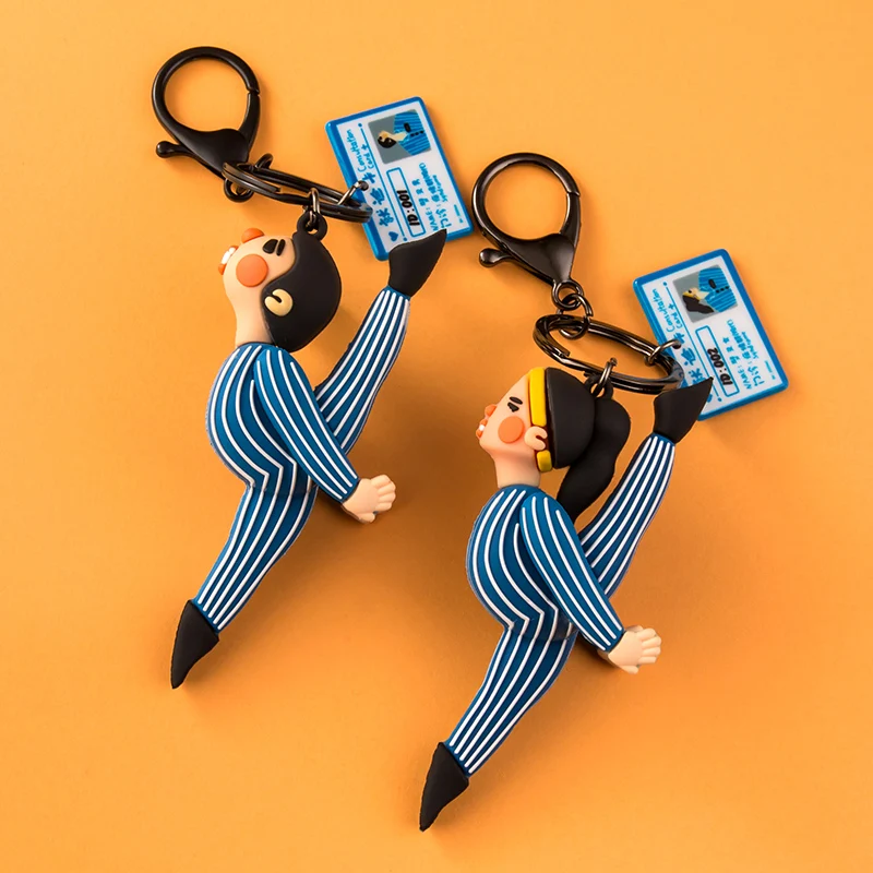 Soft PVC Dancing Girl Boy Keychain Blue Couple Aipod Pendant Metal  Keyring Phone Bag Car Lanyard Cute Jewelry Doll Accessory Gi