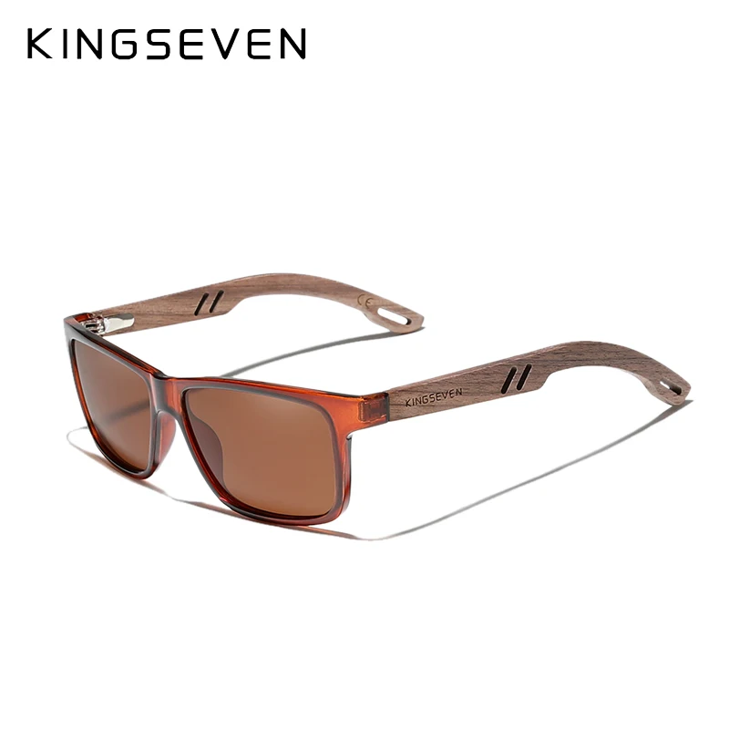 Kingseven brand tr90 natürliche walnuss holz sonnenbrille für männer polarisierte uv400 linse retro frauen brille verstärkte scharnier brille