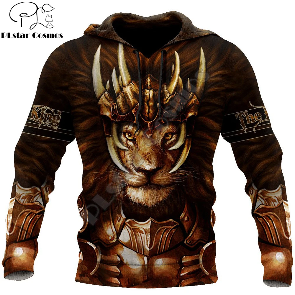 Lion Warrior Armor Tattoo 3D All Over Printed Men Autumn Hoodie Unisex Hooded Sweatshirt Zip Pullover Casual Streetwear KJ472