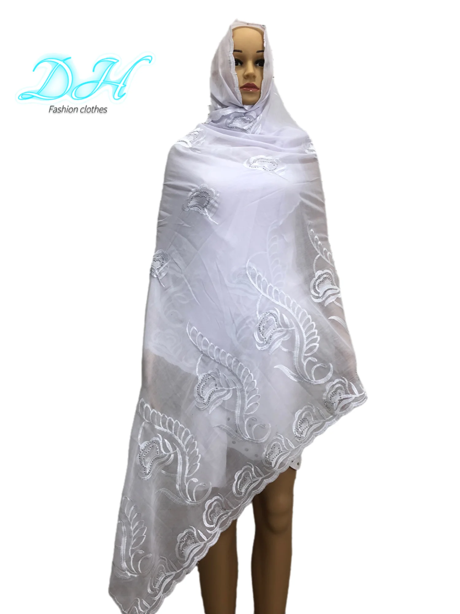 Écharpe mode musulmane pour femmes africaines, Foulard turksh, Foulard arabe indien, Hijab en coton brodé DH028, 2021