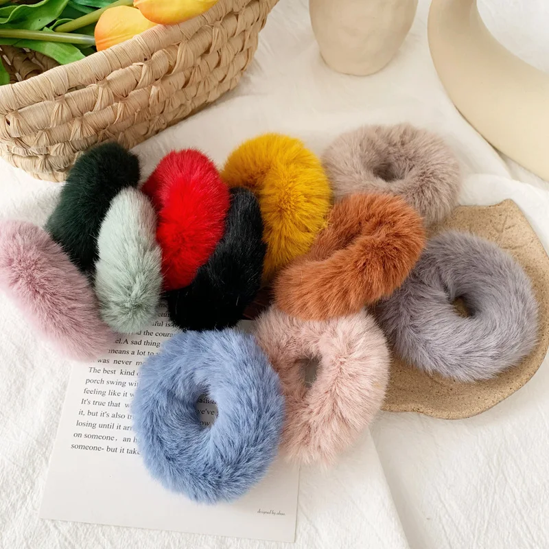 2022 Autumn Winter New Rabbit-like Soft and Versatile Plush Solid Color Elastic Hair Bands Girls Women Hair Accessories Headwear