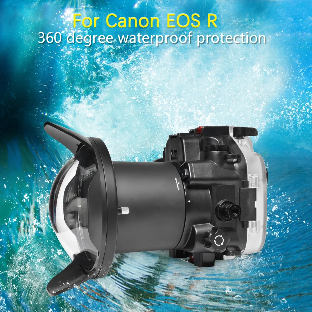 Seafrogs Black Waterproof Camera Case With Dome Port For Canon EOS R 100mm 16-35mm 24-105mm Lens