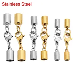 2/5sets 2 3 4 5 6mm Stainless Steel Clasps Hooks For Leather Cord Necklace Gold Color End Caps Connectors for Jewelry Supplies