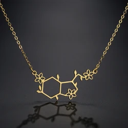 Kinitial Stainless Steel Serotonin Molecule Chemistry Polygon Pendant Necklace For Women Happy Hormone Molecule Necklace Jewelry