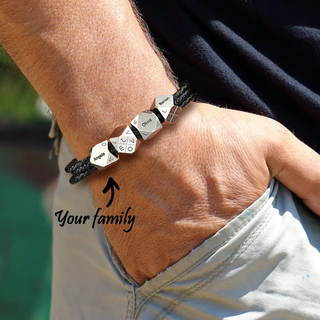 

Personalized geometric Custom Names Bead Charm Leather Braided Rope Bracelet for Men Dad Customized Name Father's Day Gift