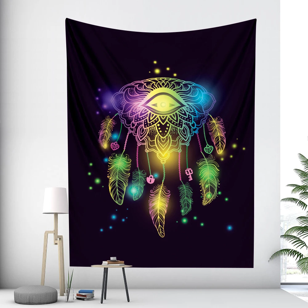 Seven color flapping net home decoration art tapestry hippie bohemian decoration psychedelic scene wall hanging yoga mat