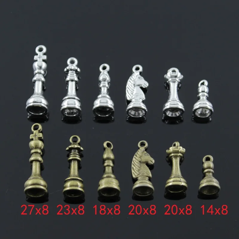 10pcs Charms Chess King Queen Rook Knight Bishop Pawn Tibetan Bronze Silver Color Pendants Antique Jewelry Making DIY Handmade