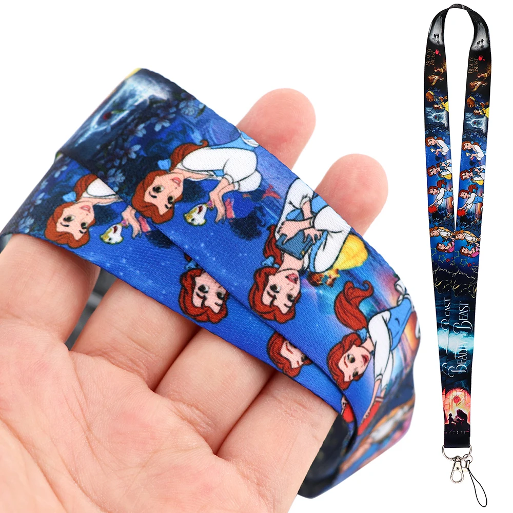 YQ279 Beauty and the Beast Keychain Lanyard Girl Neck Strap Key Metro Bank Card Badge Holder Cute Phone Rope Lariat Lasso