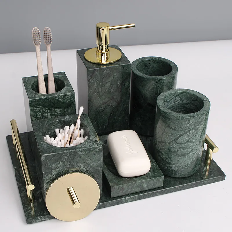 Bathroom Accessories Set Marbles Bath Toiletries Soap Dispenser/Dish Toothbrush Holder/Rack Gargle Cup Tissue Box Wedding Gifts