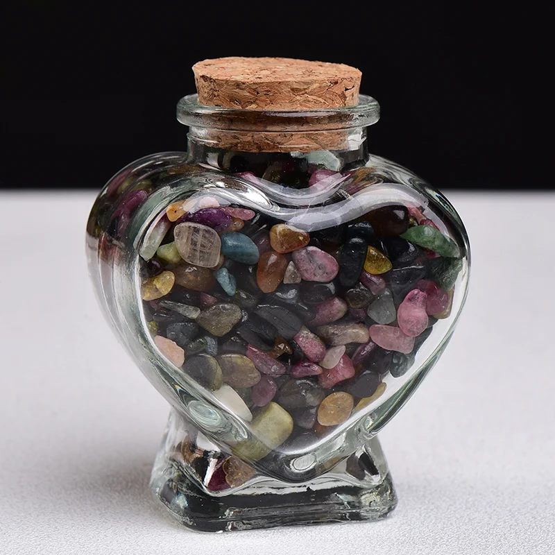 1Pc Natural Crystal Gravel In Lovely Heart-Shaped Glass Bottle Rock Chips Tumbled Stone Healing Christmas Or Home Decor Gifts