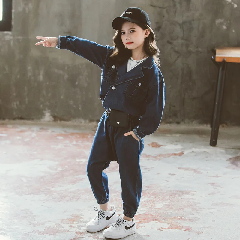 Toddler Girl Winter Clothes Kids Clothes Girls Autumn Tooling Jeans Suit 4-14 Years Old Fashion Girl Jeans Two-Piece