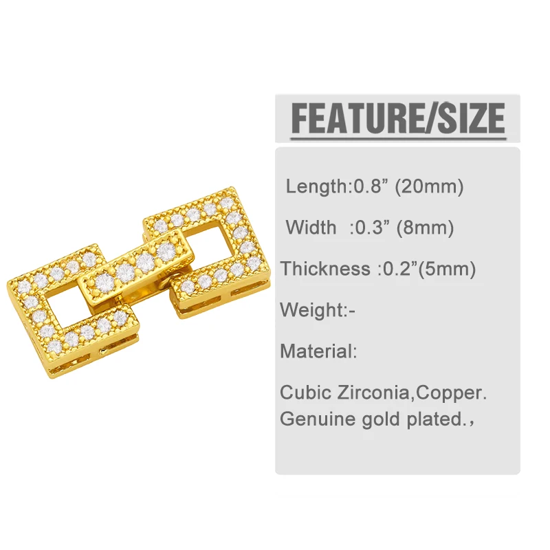 OCESRI Mini Bracelet Connector Rectangle Fastener for Necklaces Copper Gold Plated Zirconia Accessories for Jewelry cnta010