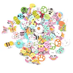 50pcs Mixed Mini Wood Animal Buttons Handmake Scrapbooking Crafts Sewing Clothing Accessories Cartoon Dog Cat Painted mt2660