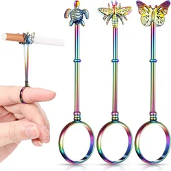 New Cigarette Holder Ring Frame Retro Portable Metal Finger Clip Portable Gift Set Color Butterfly Turtle Smoking Accessories