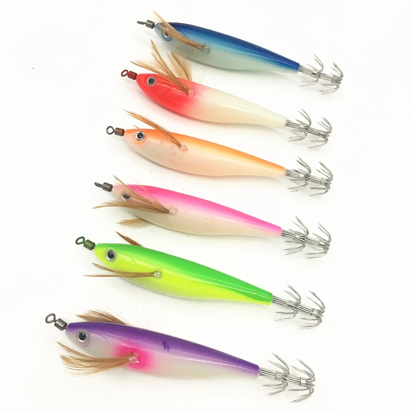 9.5cm/10g Artificial Squid Jig Fishing Octopus Lures Wood Shrimp Prawn Spinnerbait Lures Luminous Cuttlefish Fishing Bait Tools