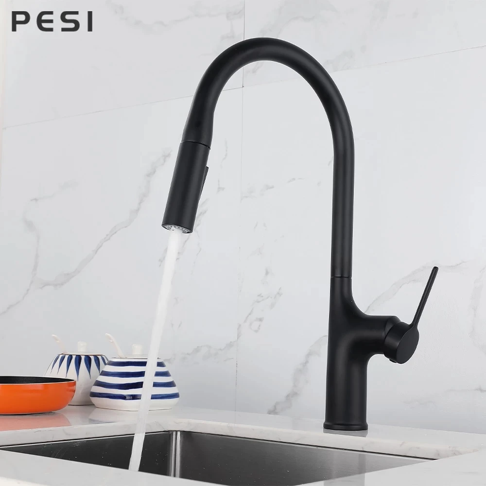 

Black Pull Out Kitchen Faucet Brass Single Handle Nickel Kitchen Tap Single Hole Handle Swivel Sprayer Water Mixer Tap.