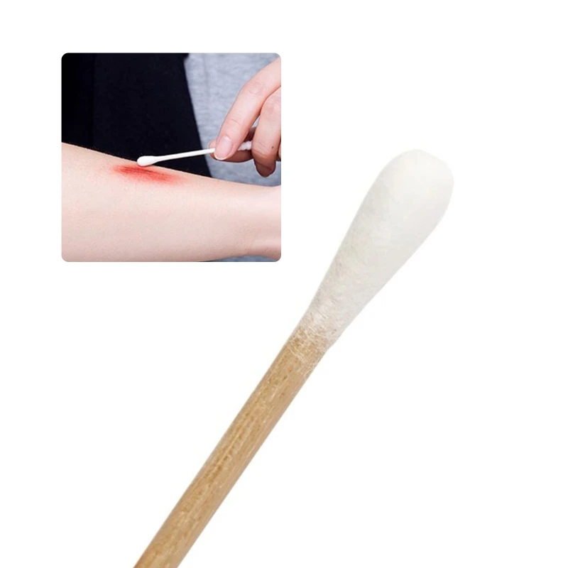 100/200Pcs 6 Inch Long Wooden Handle Cotton Swabs Single-Head Cleaning Sterile Sticks Applicator for Wound Clean Oil Makeup Eyes