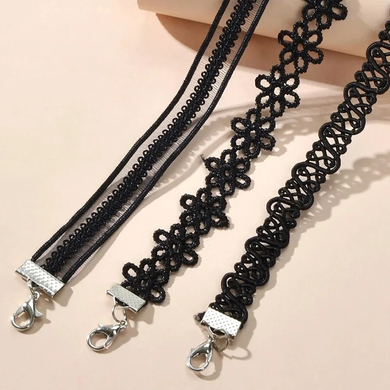 Classic Gothic Tattoo Lace Choker Necklace Set, 7pcs