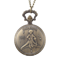 Hot Antique Bronze Little Prince Pocket Watch Vintage Fob Quartz Clock with Chain Necklace Pendant for Children Gifts