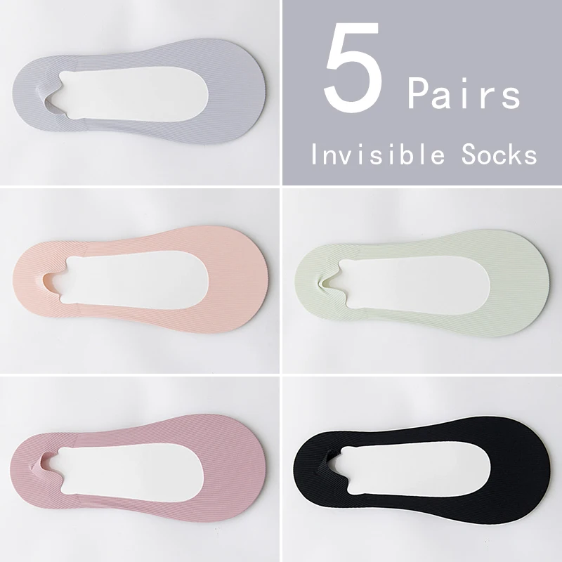 

5 Pairs High-heeled shoes Lace socks non-slip Summer for Women ladies Invisible Solid Color Short Ankle Thin Boat Fruits letter