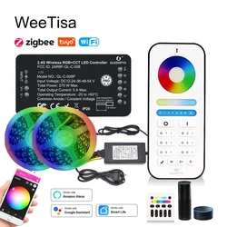 LED Strip 12V RGBCCT 5M 10M SMD 5050 RGBW RGB CCT Flexible Ribbon Tape Lights with Gledopto Zigbee Pro Remote Controller Adapter