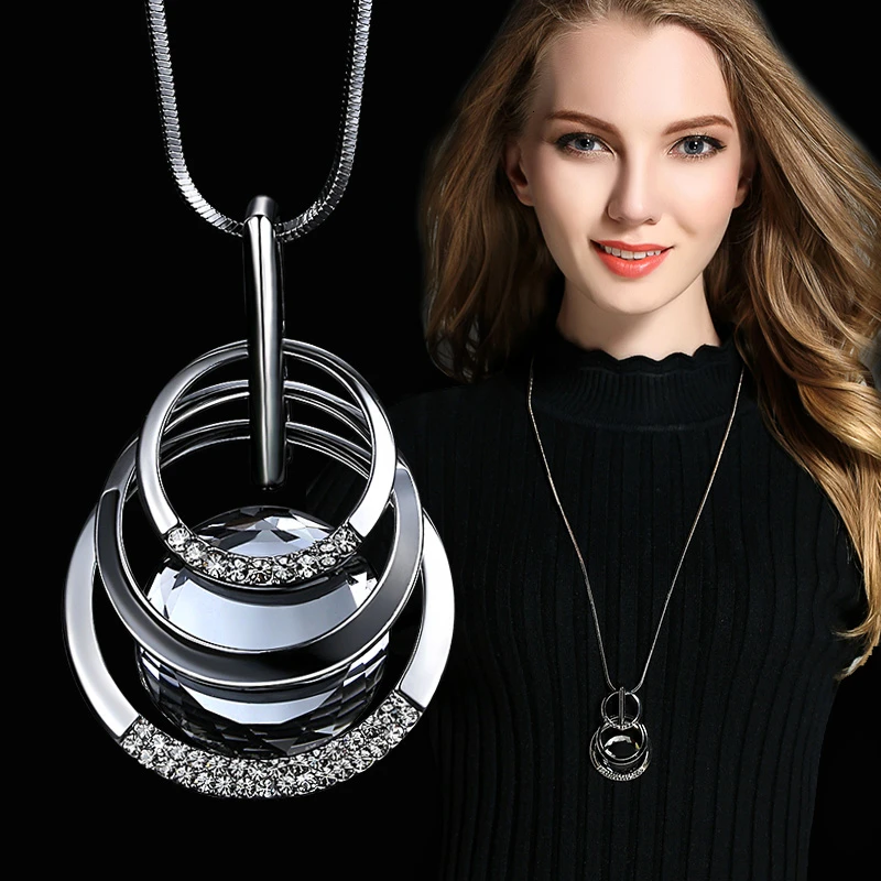 Vintage Geometric Long Necklaces & Pendants For Women Fashion Crystal Necklace Female Boho Silver Color Jewelry Bijoux 2022