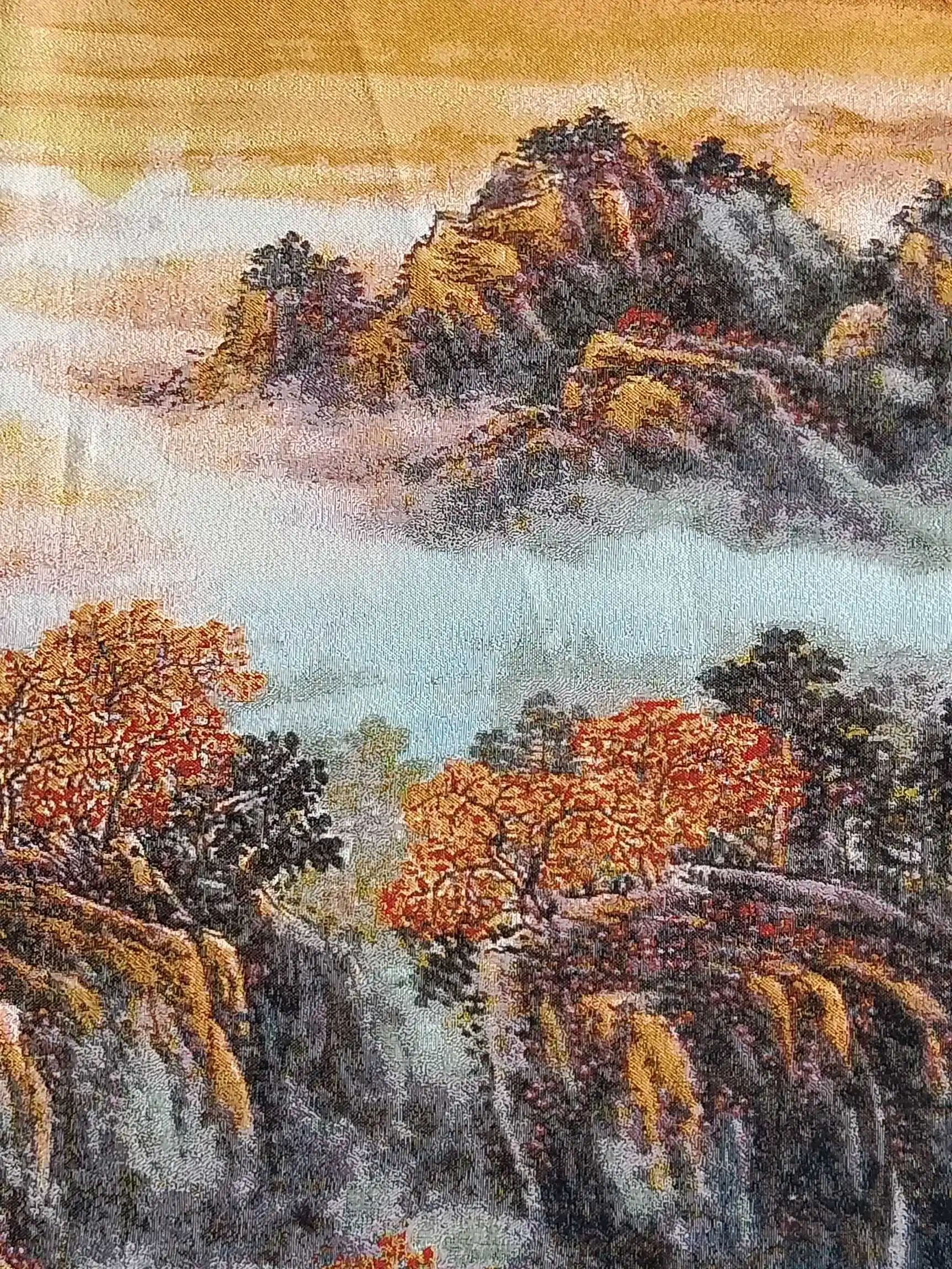 1.6M Super size Chinese Folk Silk Embroidery Mountain, water, waterfall Thangka Tangka Painting Mural