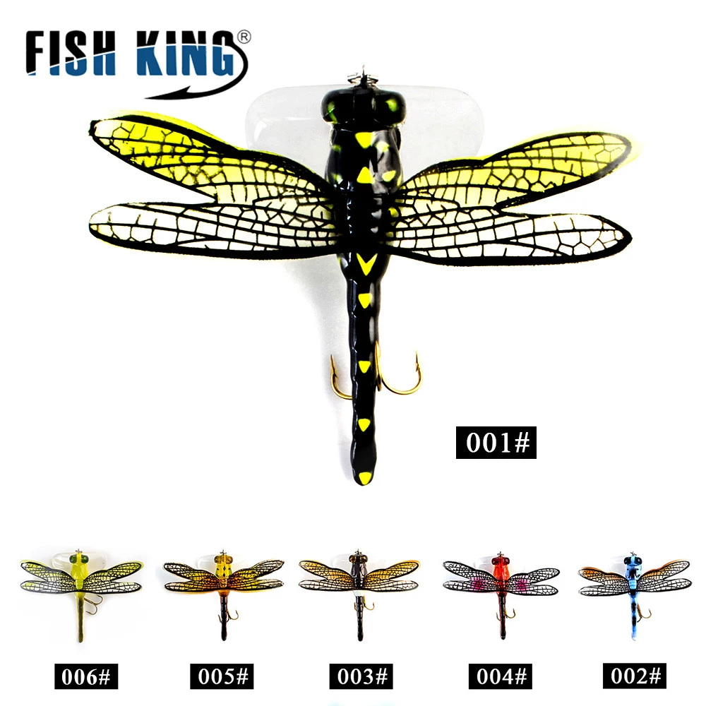 FISH KING 1PC Fishing Bait Lure Hook Weight 6g Length 75mm Life-like Dragonfly Floating Fly Fishing Flies Hairy Hook Insect Lure