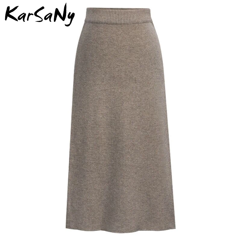 KarSaNy Autumn Winter Knit Pencil Skirt Women High Waist Skirts Womens Knited Split Midi Skirt For Women Autumn 6XL