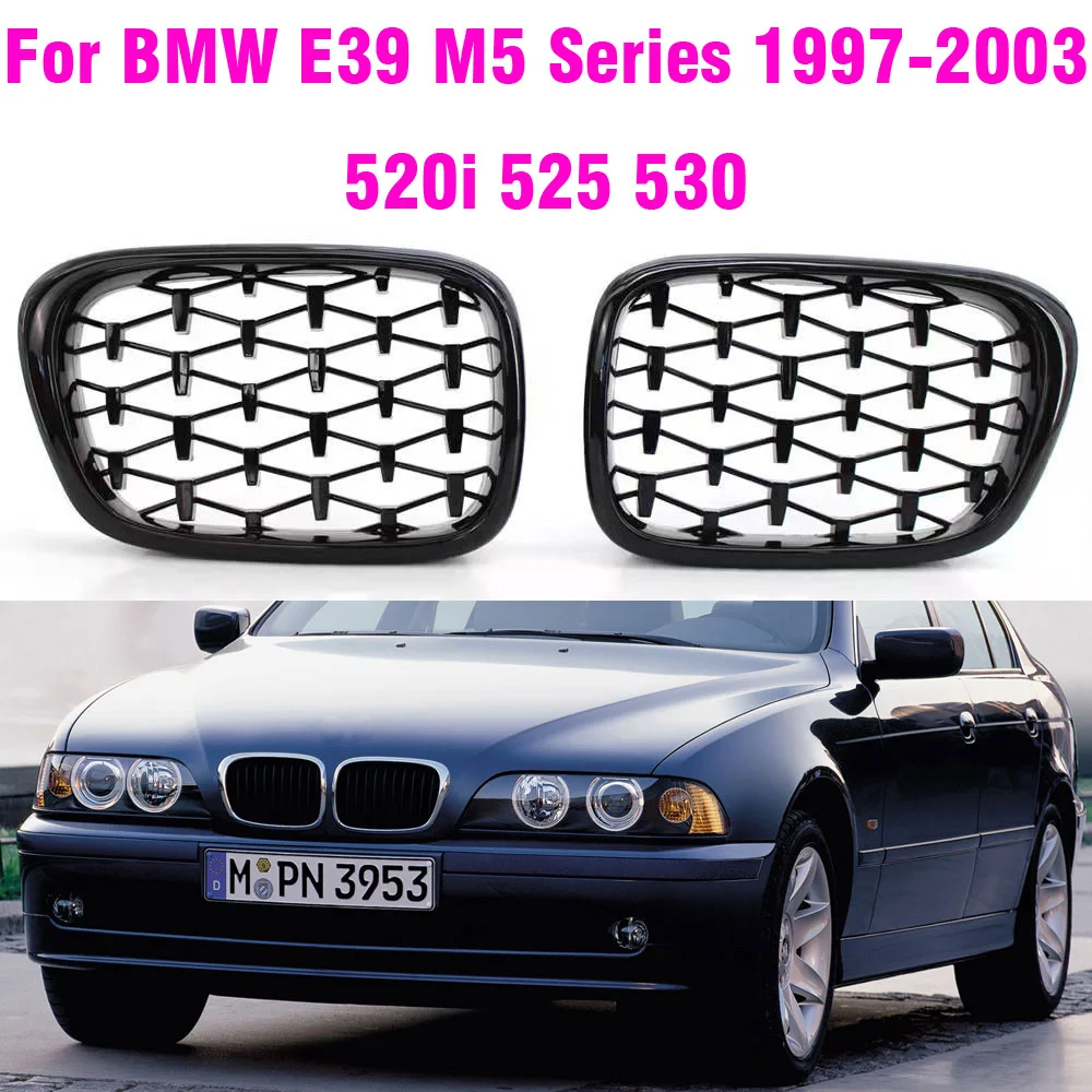 

Для BMW E39 Double Slat Sport Style глянцевая черная хромированная Черная передняя Бриллиантовая решетка радиатора 51137005837 51137005838