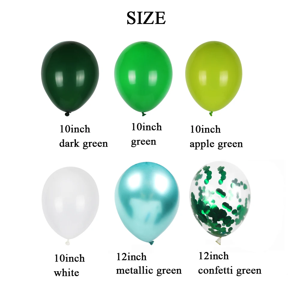 20pcs Bean Green Balloons Set Chrome Metallic Confetti Ballon Jungle Safari Animal Birthday Party Decorations kids Air Globos