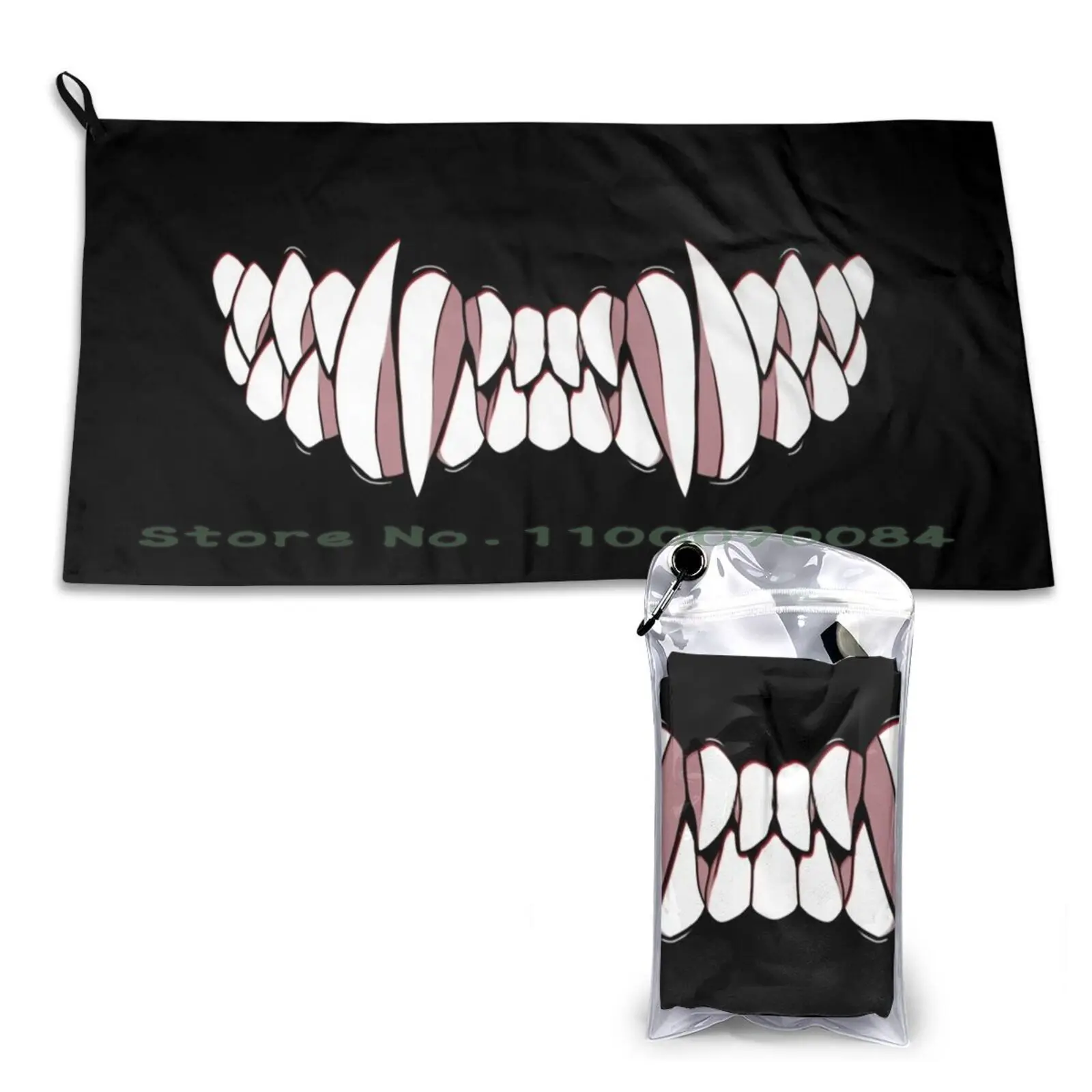 Monster Fangs Teeth Mask Quick Dry Towel Gym Sports Bath Portable Fangs Teeth Monster Halloween Facemask Edgy Goth Punk Vampire