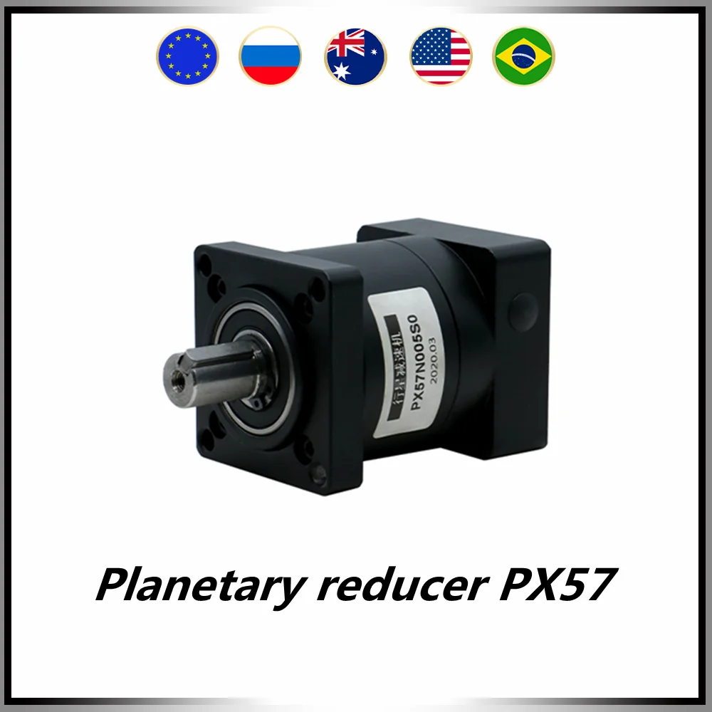 

Planetary reducer PX57 suit for Nema23 57 stepper motor ratio 64 96 100 144 216 input hole 8mm output shaft 14mm with 5mm key