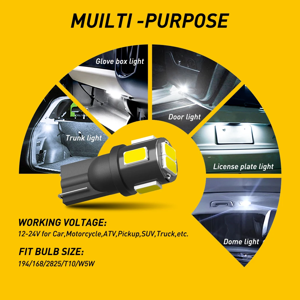 AUXITO 10pcs T10 W5W LED Bulb 194 168 LED Lamp Car Interior light for Ford Focus BMW E93 E90 E60 E87 E46 E39 E30 E31 E32 E52 E53