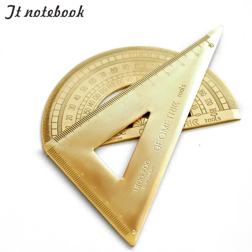 Vintage Brass Ruler Triangle Ruler Protractor School Kids Gift Set Measure Tools, 12cm 15cm Ruler Kawaii Stationery Accessories