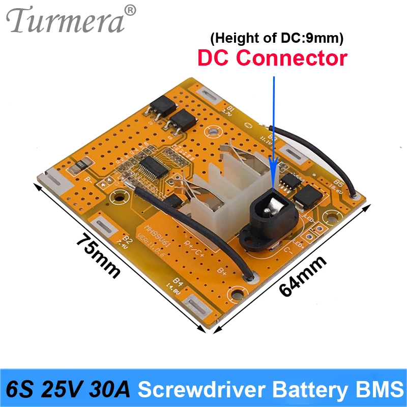Płytka akumulatora litowego Turmera 6S 20V 25V 30A BMS z balansem do wkrętarki 24V 25V Shurik i akumulatora odkurzacza