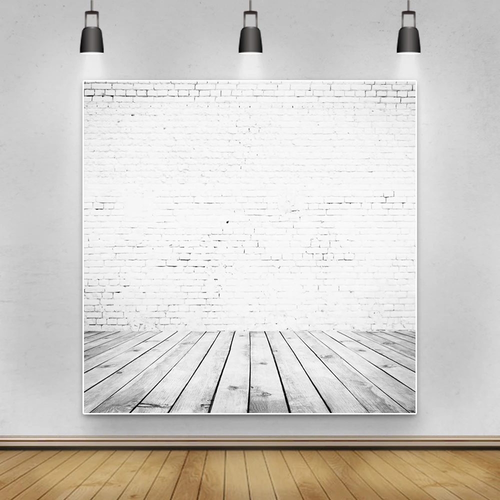 Laeacco-fondo fotográfico de vinilo con pared de ladrillo blanco para recién nacido, telón de fondo con diseño de suelo de madera para sesión fotográfica, retrato de bebé, estudio fotográfico
