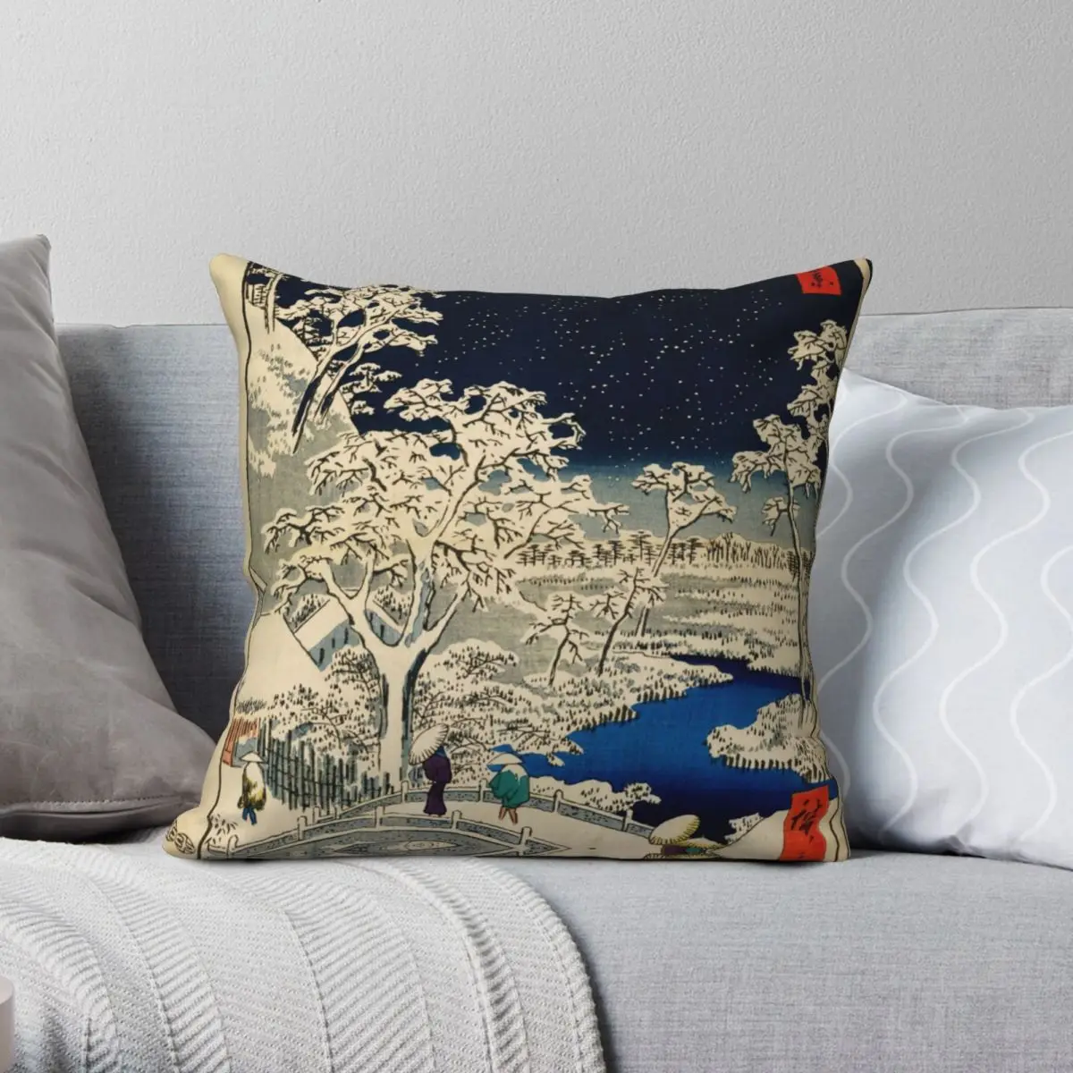 

Ukiyo-e Ando Hiroshige Yuhi Hill Square Pillowcase Polyester Linen Velvet Creative Zip Decor Pillow Case Room Cushion Cover