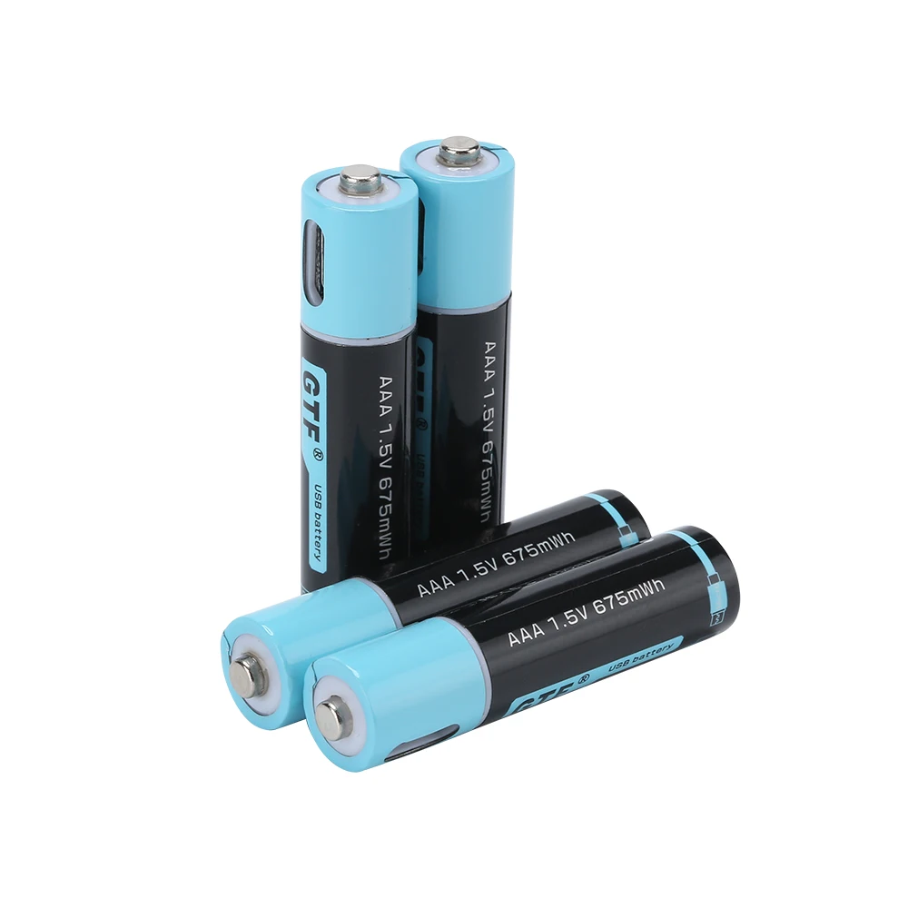 GTF high capacity 1.5V 450mAh AAA li-ion Battery 675mwh li-polymer with rechargeable lithium usb battery + Type-C USB cable